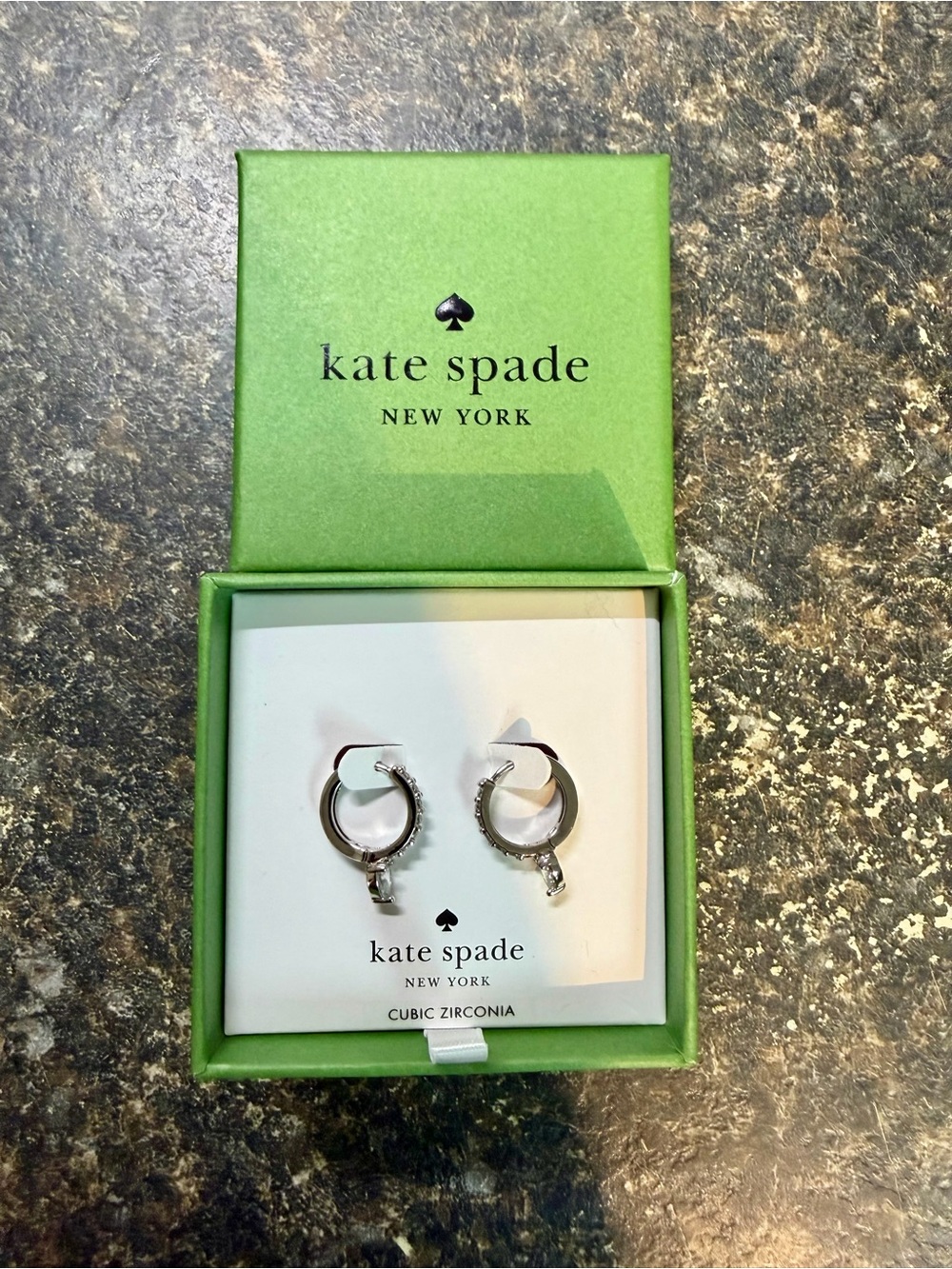 kate spade Silver Cubic Zirconia Hoop Earrings with Box NWT